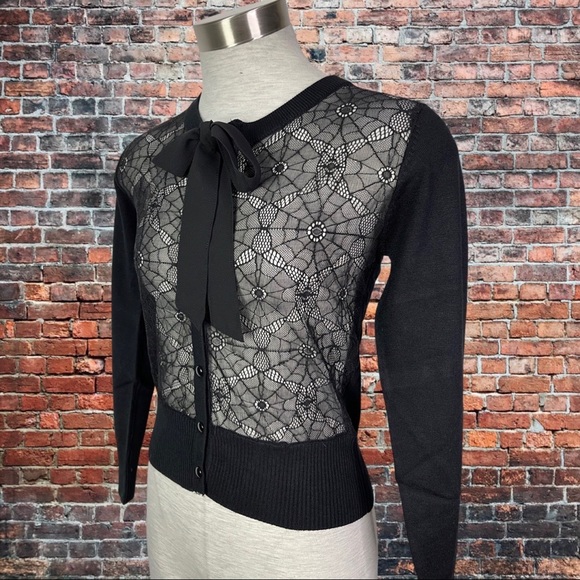 Jawbreaker Web Lace Cardigan with Chiffon Tie Black - Picture 5 of 5